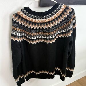 Talbots Black and Brown Patterned Men's Crewneck Sweater